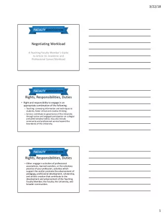 Negotiating Workload  A Teaching Faculty Members Guide  to Article 16: Academic and