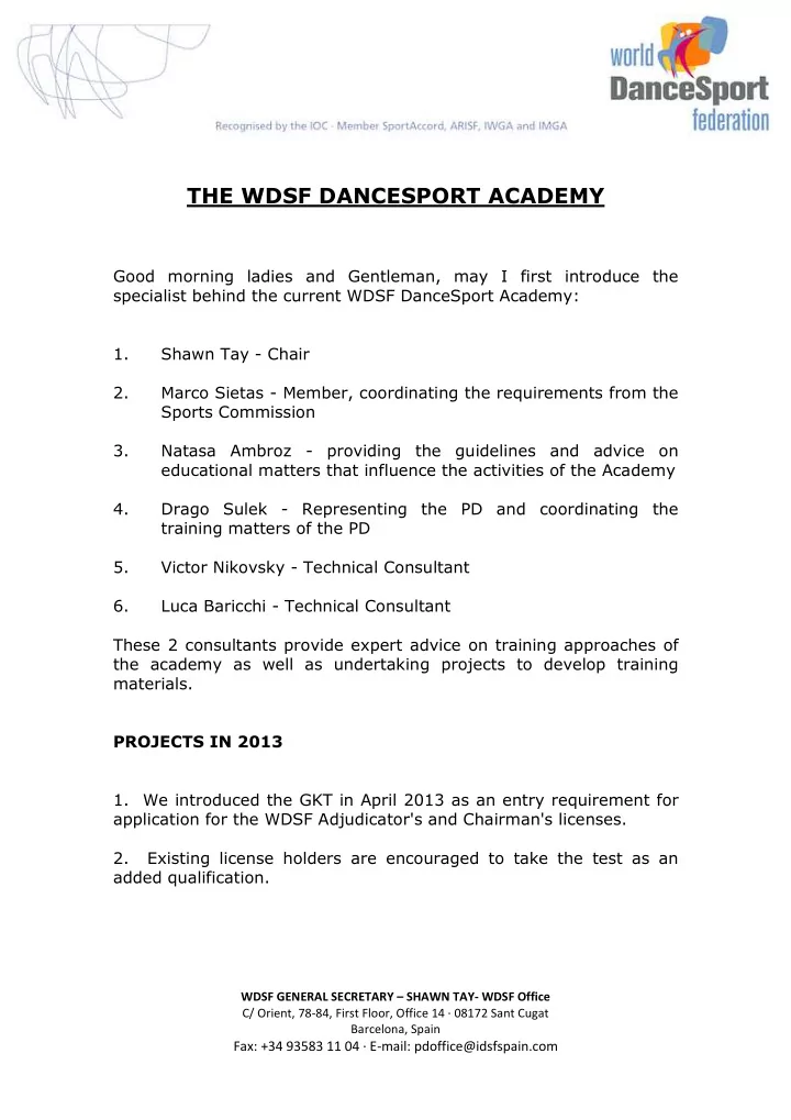 the wdsf dancesport academy good morning ladies and