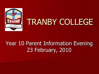 TRANBY COLLEGE  Year 10 Parent Information Evening  23 February, 2010  Support Structures for