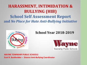 BULLYING (HIB)  School Self Assessment Report and No Place for Hate Anti-Bullying Initiative