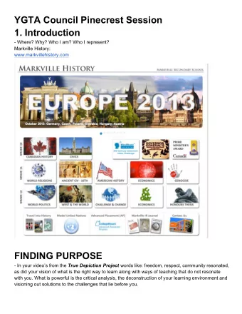 YGTA Council Pinecrest Session 1. Introduction  - Where? Why? Who I am? Who I represent?  Markville