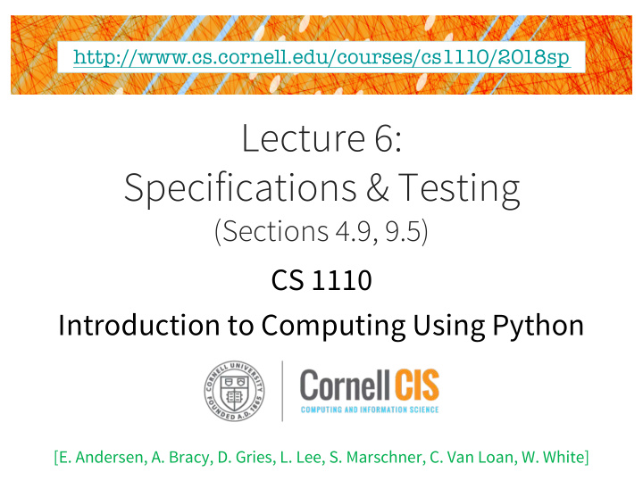 lecture 6 specifications testing