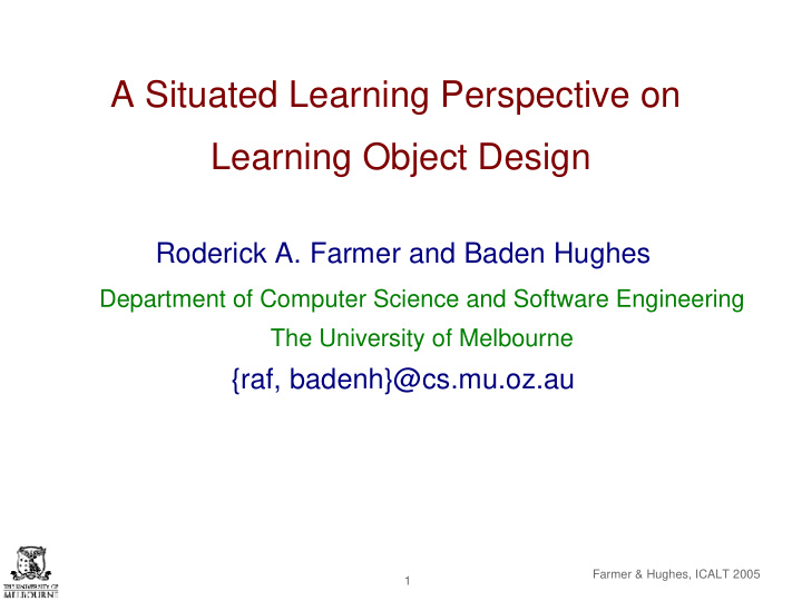 a situated learning perspective on learning object design