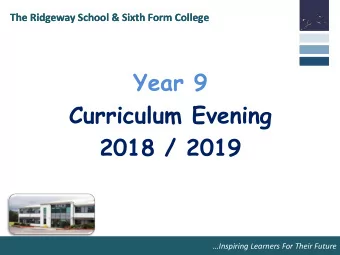 2018 / 2019  Inspiring Learners For Their Future  Inspiring Learners For Their Future  The