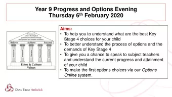 Year 9 Progress and Options Evening Thursday 6 th February 2020  Aims:  To help you to
