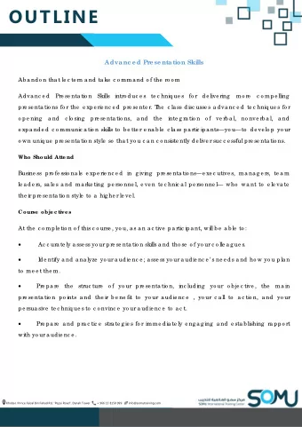 OUTLINE  Advanc e d Pr  e se ntation Skills  Ab a nd o n tha t le c te rn a nd  ta ke  c o mma nd