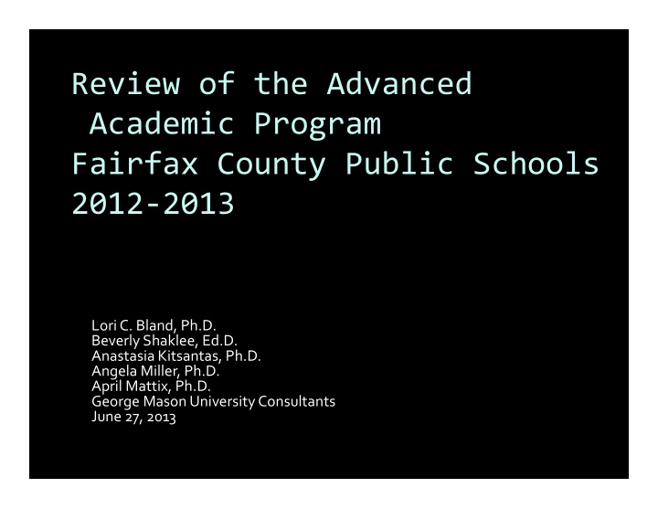 review of the advanced academic program fairfax county