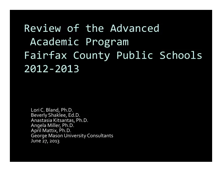 review of the advanced academic program fairfax county