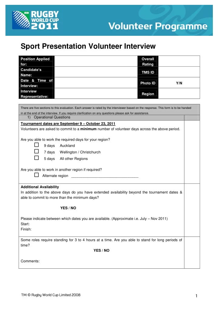 sport presentation volunteer interview