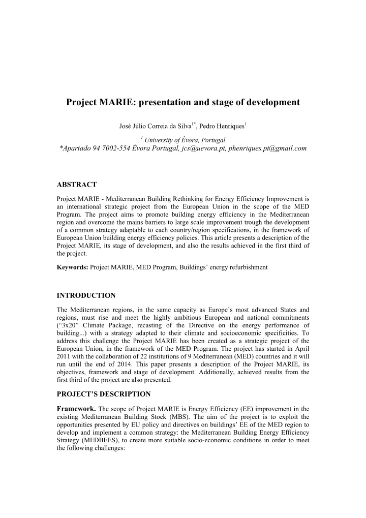 project marie presentation and stage of development