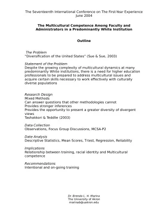 The Seventeenth International Conference on The First-Year Experience  June 2004  The Multicultural