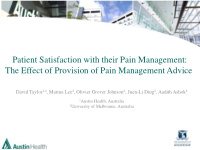 patient satisfaction with their pain management the