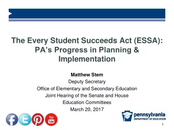 Implementation  Matthew Stem  Deputy Secretary  Office of Elementary and Secondary Education  Joint