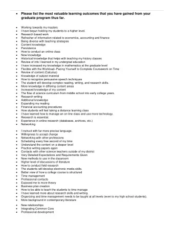 Please list the most valuable learning outcomes that you have gained from your  graduate