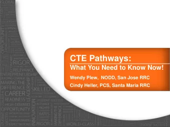 CTE Pathways:  What You Need to Know Now!  Wendy Plew,  NODD, San Jose RRC  Cindy Heller, PCS,