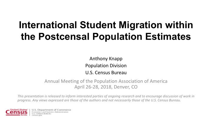 international student migration within the postcensal