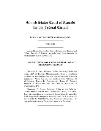 United States Court of Appeals  for the Federal Circuit  __________________________  IN RE BAXTER