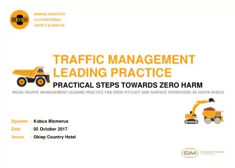 TRAFFIC MANAGEMENT  LEADING PRACTICE  PRACTICAL STEPS TOWARDS ZERO HARM  Speaker : Kobus Blomerus