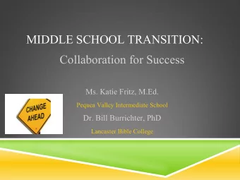 MIDDLE SCHOOL TRANSITION:  Collaboration for Success  Ms. Katie Fritz, M.Ed.  Pequea Valley