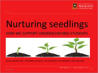 Nurturing seedlings  HOW WE SUPPORT UNDERACHIEVING STUDENTS JIEYAN (MERA) TAN  PATHWAYS COLLEGE,