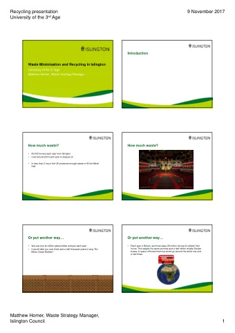 Recycling presentation  9 November 2017 University of the 3 rd Age  Introduction  Waste