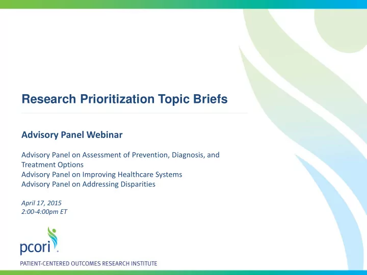 research prioritization topic briefs