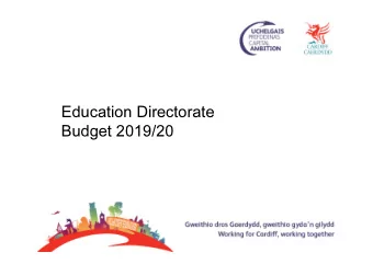 Education Directorate  Budget 2019/20  Corporate Plan  Cardiff is a great place to grow up