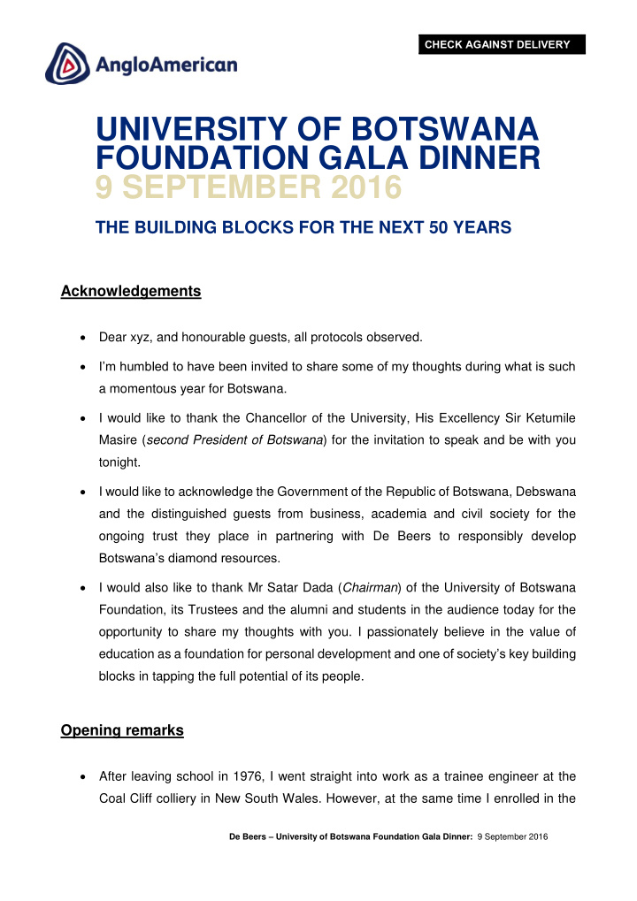 university of botswana foundation gala dinner 9 september