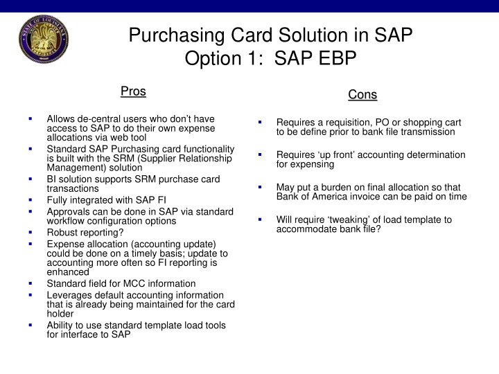purchasing card solution in sap option 1 sap ebp