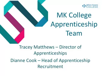 Apprenticeship  Team Tracey Matthews  Director of  Apprenticeships Dianne Cook  Head of