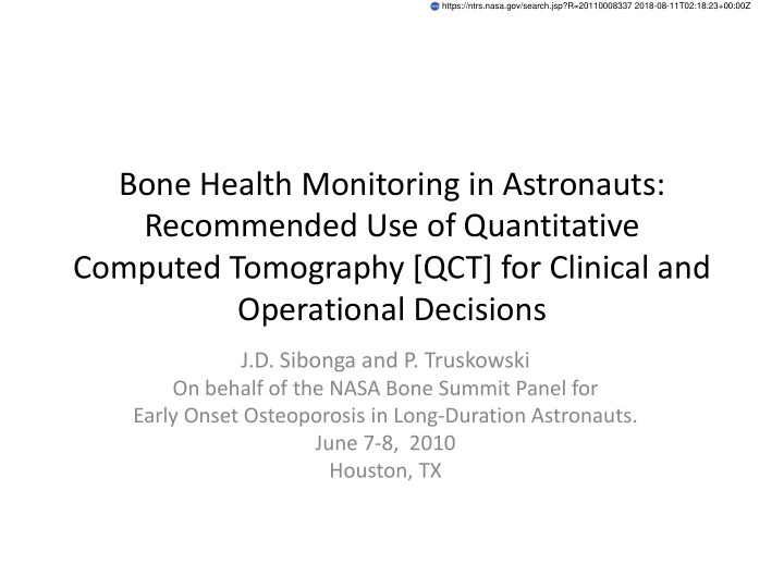 bone health monitoring in astronauts recommended use of