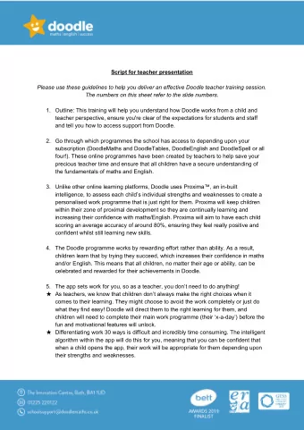 Script for teacher presentation  Please use these guidelines to help you deliver an effective