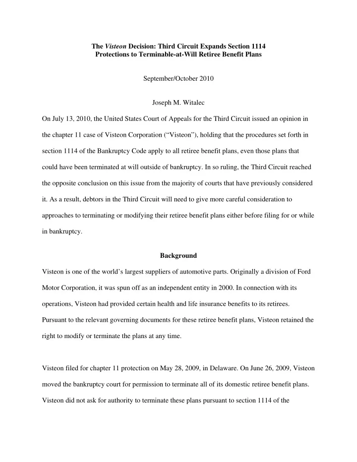 the visteon decision third circuit expands section 1114