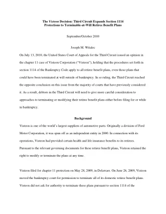 The Visteon Decision: Third Circuit Expands Section 1114 Protections to Terminable-at-Will Retiree