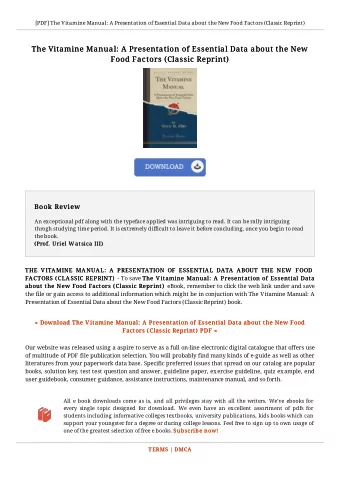 The Vitamine Manual: A Presentation of Essential Data about the New  The Vitamine Manual: A