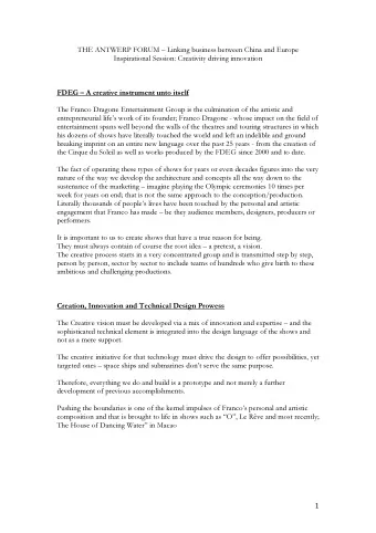 THE ANTWERP FORUM  Linking business between China and Europe  Inspirational Session: Creativity