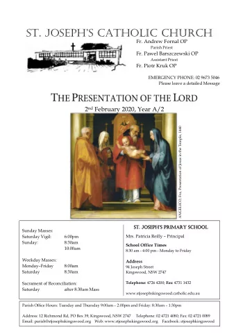 St. JoSephS CatholiC ChurCh  Fr. Andrew Fornal OP  Parish Priest  Fr. Pawel Barszczewski OP