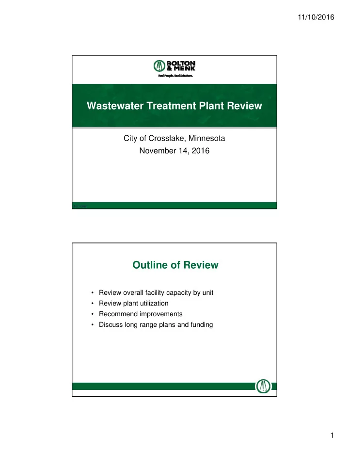 wastewater treatment plant review