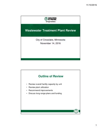 Wastewater Treatment Plant Review  City of Crosslake, Minnesota  November 14, 2016  B11.111502