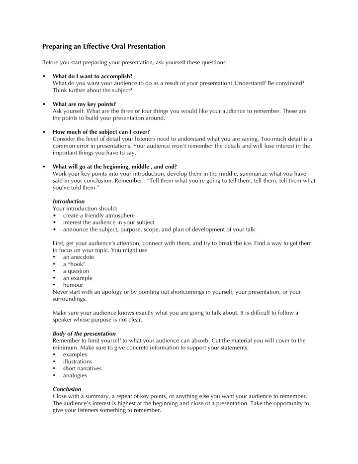 preparing an effective oral presentation
