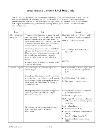 James Madison University SACS Style Guide  The following is a list of style conventions to use in