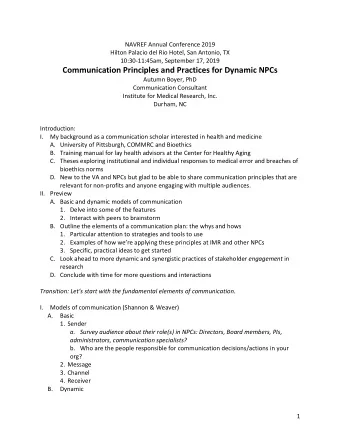 Communication Principles and Practices for Dynamic NPCs  Autumn Boyer, PhD  Communication