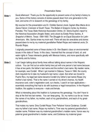 Presentation Notes  Good afternoon!  Thank you for the opportunity to present some of my familys