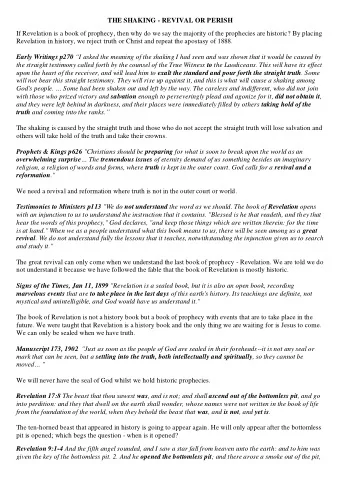 THE SHAKING - REVIVAL OR PERISH  If Revelation is a book of prophecy, then why do we say the