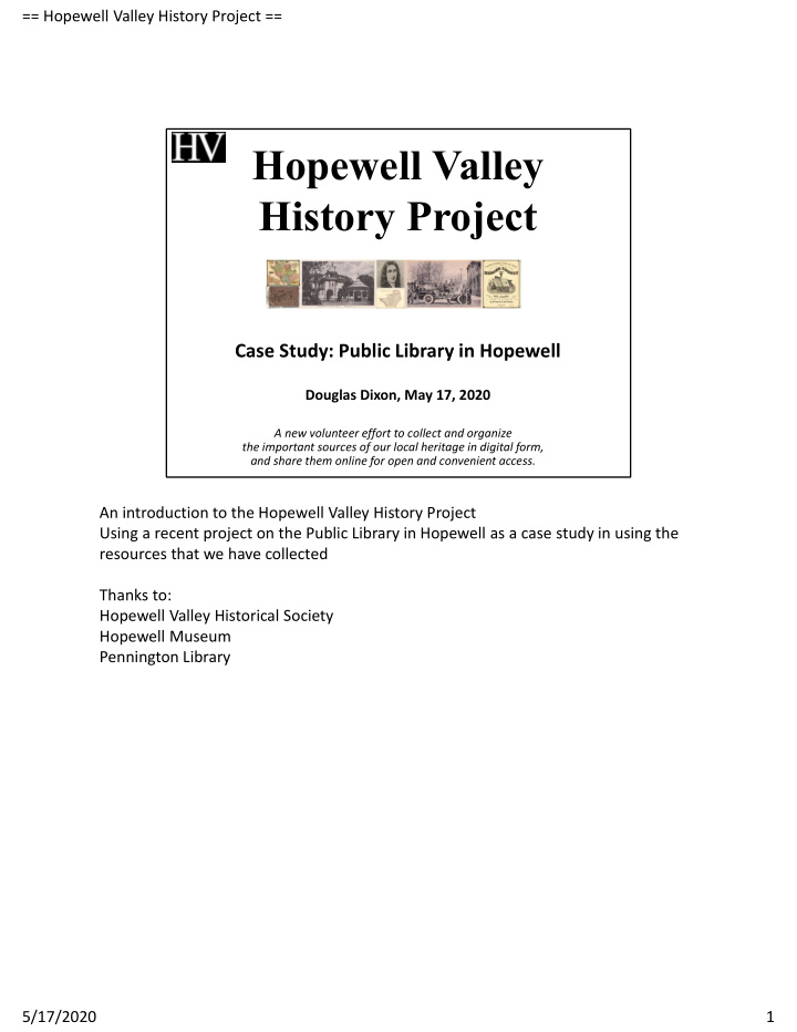 hopewell valley history project