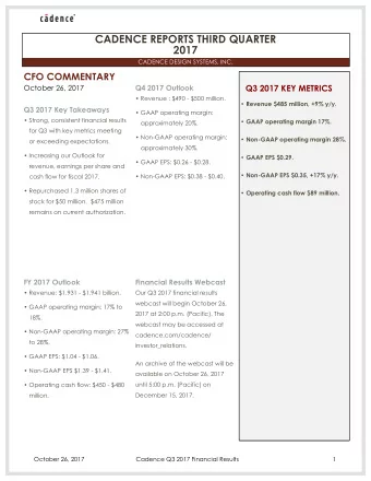 CADENCE REPORTS THIRD QUARTER  2017  CADENCE DESIGN SYSTEMS, INC.  CFO COMMENTARY  October 26, 2017