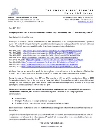 T H E  E W I N G  P U B L I C  S C H O O L S  E w i n g  H i g h  S c h o o l Edward J. Chmiel,