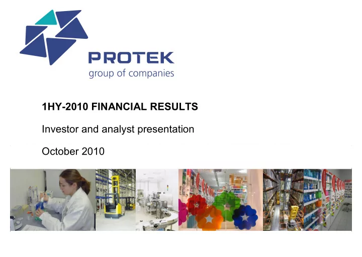 1hy 2010 financial results investor and analyst