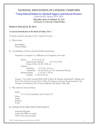 NATIONAL ASSOCIATION OF CATHOLIC CHAPLAINS Using Selected Psalms for Spiritual Support and