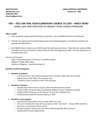 YES!  YOU CAN TAKE YOUR ELEMENTARY CHORUS TO LGPE  HERES HOW!  USING LGPE PARTICIPATION TO
